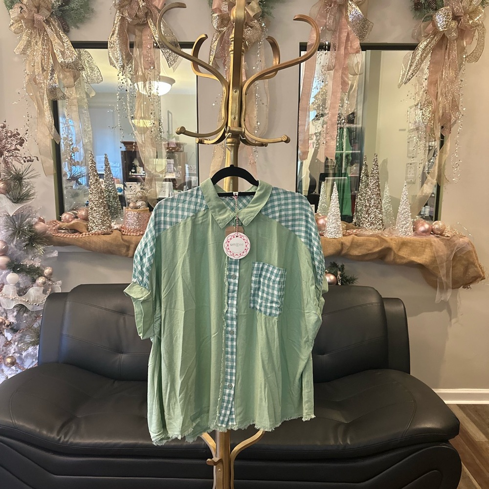 Umgee Green Checkered Women's Blouse